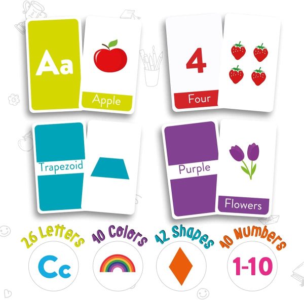 merka Large Alphabet Flash Cards for Toddlers 2-4 Years - Learn Colors Number Shapes Animals ABC Letters & Sight Words - Learning Toy Educational Preschool Toddler Flashcards - 58 Picture Cards - Image 8