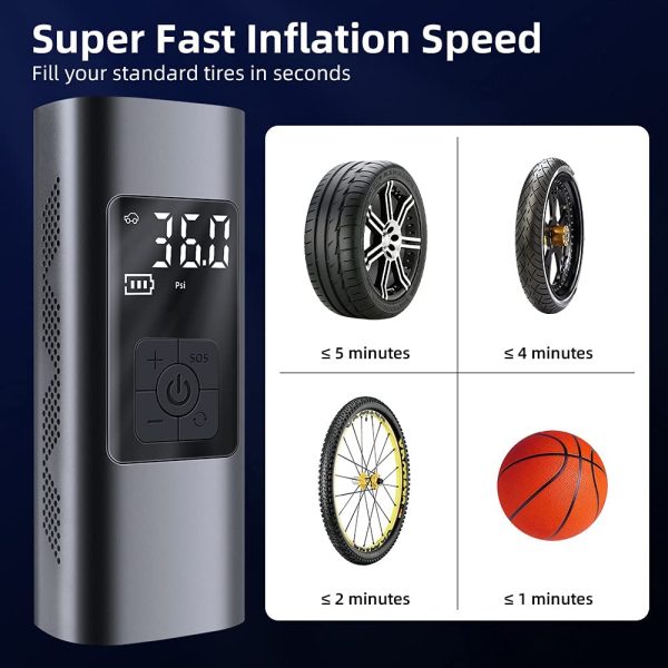 ??2021 Newest??6000mAh Electric Air Pump Compressor Portable , 150PSI Portable Air Compressor Tire Inflator Bike Tire Pump with Pressure Gauge Cordless Rechargeable Air Pump for Car Tires Bike Motorcycle Ball Swim Rings - Image 8