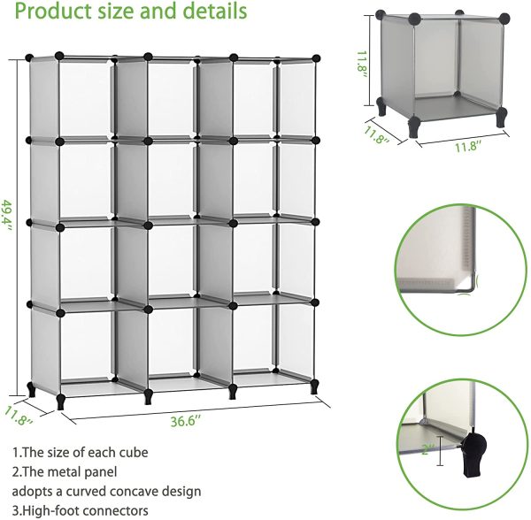 Cube Storage Organizer, 12-Cube Shelf Unit, Modular Bookcase, Plastic DIY Closet Storage Cabinet, Cube Bookshelf Storage, Ideal for Kids, Bedroom, Living Room, Closet, Office Grey - Image 2