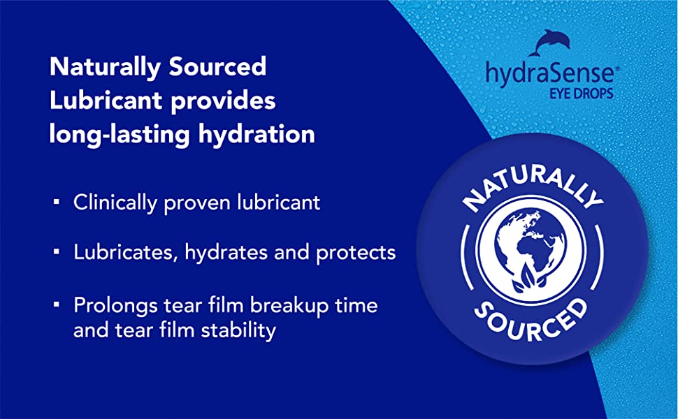 naturally sourced lubricant, long lasting, eyedrops, dry eye, clinically proven, hydrasense eye 