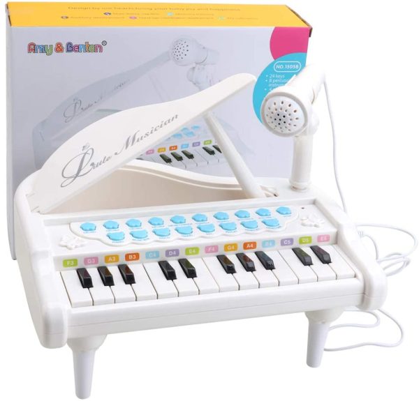 Amy&Benton Mini Piano Keyboard Toy for Kids 1 2 3 4 Years Old 24 Keys White Electronic Musical Instrument Multifunction with Microphone for Preschool - Image 5