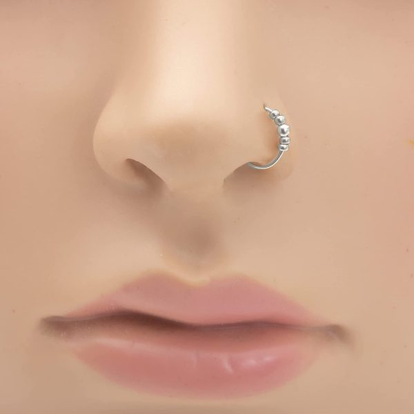 Silver Tiny Beaded Nose Ring -Ultra Thin 24G 925 Sterling Silver Nose ring 7mm hoop - tiny nostril hoop opal - 7mm nose hoop - Image 4