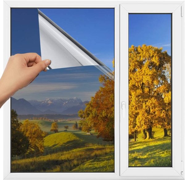 Homein One Way Mirror Window Film Heat Control Solar Reflective Windows Tint Anti-Uv Films Daytime Privacy Glass Sticker for Office and Home, 17.5 x 78.7 inches, Silver - Image 4