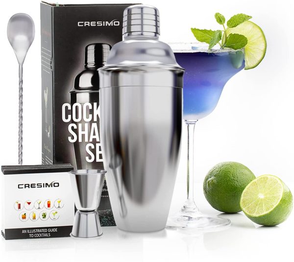 3pc Cocktail Shaker Set Bartender Kit - Stainless Steel Bar Set w/ 24oz/710mL Martini Shaker, Cocktail Strainer, Measuring Jigger, Mixing Spoon & Recipe Guide - Drink Shaker for Home Bar Set - Cresimo - Image 2