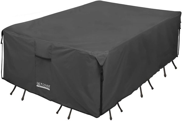 ULTCOVER 600D Tough Canvas Durable Rectangular Patio Table and Chair Cover - Waterproof Outdoor General Purpose Furniture Covers 111 x 74 inch, Black - Image 6