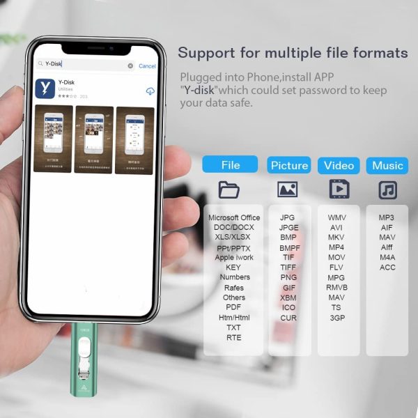 USB Flash Drive for Phone, 4 in 1 Photo Stick for Phone, USB Memory Stick 128GB,  USB 3.0 Thumb Drive for Phone with Double-ended Side usb Stick Backup Drive OTG Android Smart Phone PC Green (Green) - Image 6
