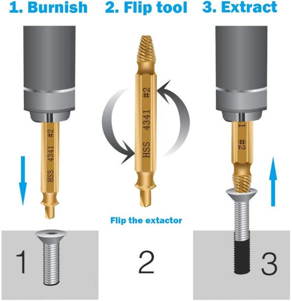 Screw Extractor, [Upgraded Version][5 Pieces] Diyife Stripped Screw Remover, Damaged Screw Bolt Extractor Set, Speed Out Drill Bits Guide Set for Broken or Damaged Screws Made from H.S.S. 4341#, Gold - Image 6