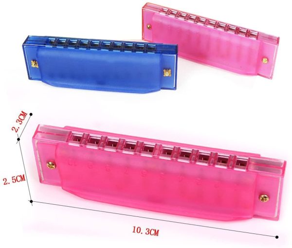 OFKPO 2 PCS Colorful 10 Holes Children Plastic Harmonica Translucent Tuned Musical Educational Toys (Blue and Rose Red) - Image 7