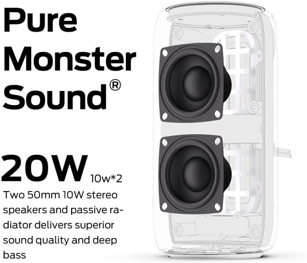 Monster Bluetooth Speaker, Superstar S310 Portable Bluetooth Speakers. 20W True Wireless Stereo Pairing Deliver Dynamic Sound,Waterproof Speaker, 24H,Bluetooth 5.0 Built-in Mic, iPhone, Samsung - Image 3