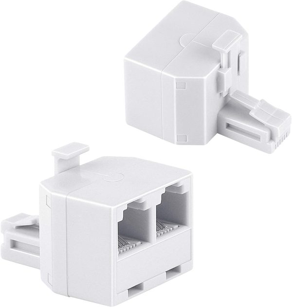 RJ11 Duplex Wall Jack Adapter Dual Phone Line Splitter Wall Jack Plug 1 to 2 Modular Converter Adapter for Office Home ADSL DSL Fax Model Cordless Phone System, White(2 Packs) - Image 4