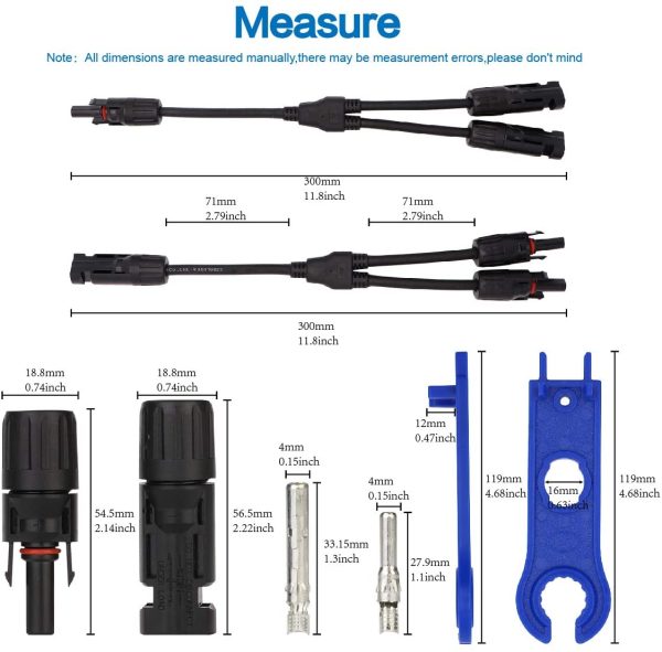 Ruikarhop MC4 Connectors Y Branch 1 to 2 Parallel Adapter Cable Wire Plug,MC4 Assembly Tool and 5 Pair MC4 Male/Female Solar Panel Cable Connectors - Image 6