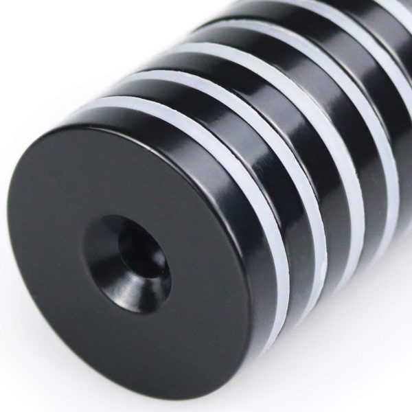 Black Epoxy Coated Neodymium Disc Countersunk Hole Magnets. Strong Permanent Rare Earth Magnets with Screws - Image 4