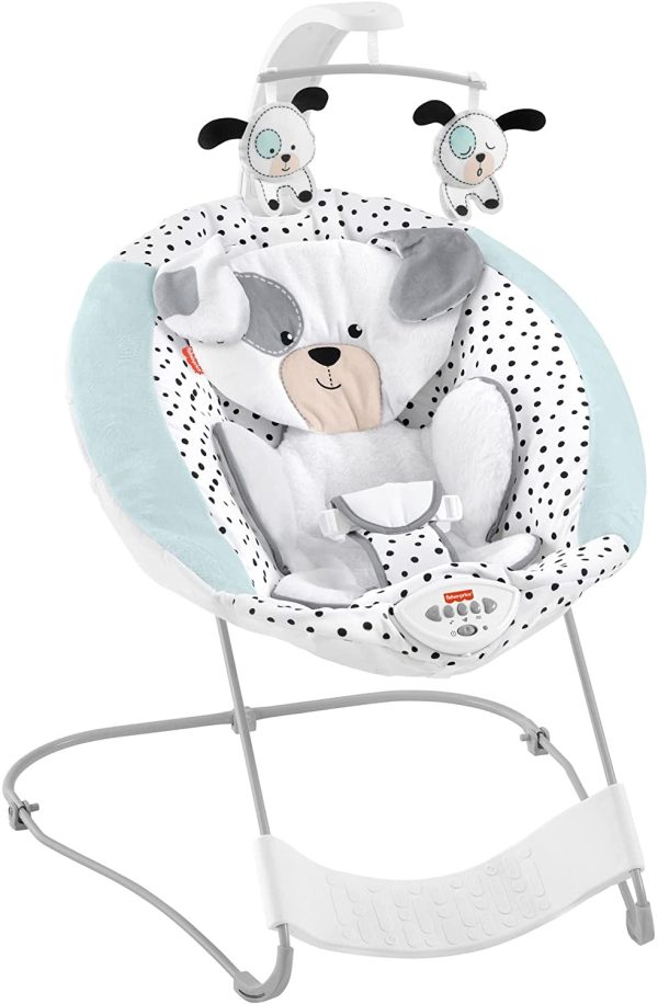 Fisher-Price Dots & Spots Puppy See & Soothe Deluxe Bouncer, Portable Seat for Infants and Newborns - Image 4