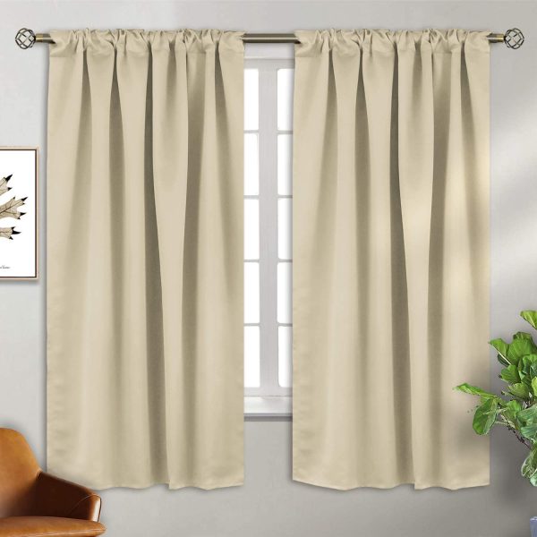 BGment Rod Pocket and Back Tab Blackout Curtains for Bedroom - Thermal Insulated Room Darkening Curtains for Living Room, 2 Window Curtain Panels of 42 x 63 inch, Beige - Image 6