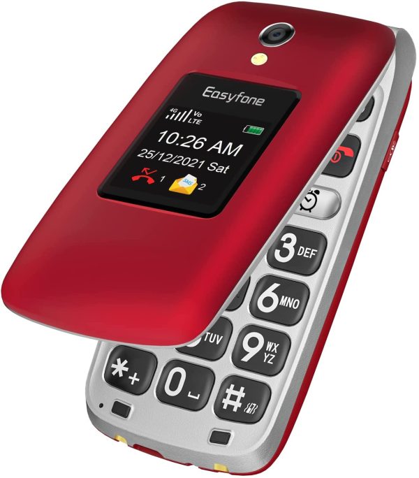 Prime-A1 Pro 4G LTE Unlocked Senior Flip Mobile Phone, Easy-to-Use Cell Phone for Elderly with SOS Button, GPS, Hearing Aid Compatible and Charging Dock, IC/FCC Certified (Red) - Image 7