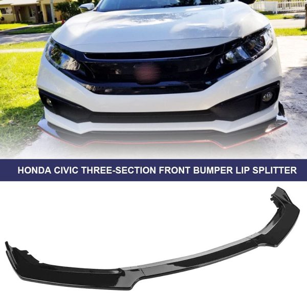 3pcs Front Bumper Lip Splitter Black Trim Protection Splitter Spoiler Compatible with Civic 2016 2017 2018