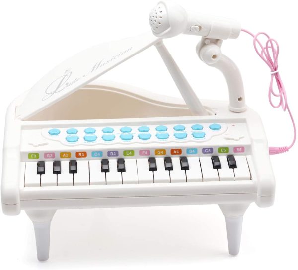 Amy&Benton Mini Piano Keyboard Toy for Kids 1 2 3 4 Years Old 24 Keys White Electronic Musical Instrument Multifunction with Microphone for Preschool - Image 3