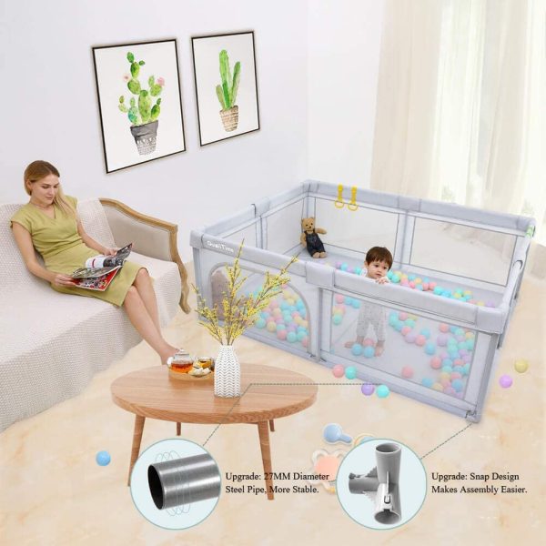 Baby Playpen Extra Large Playyard for Toddler - Reliable Kids Activity Center for Infant, Sturdy Safety Playpen with Thickened Pipes+ Anti-Slip Suckers+ Super Soft Breathable Mesh