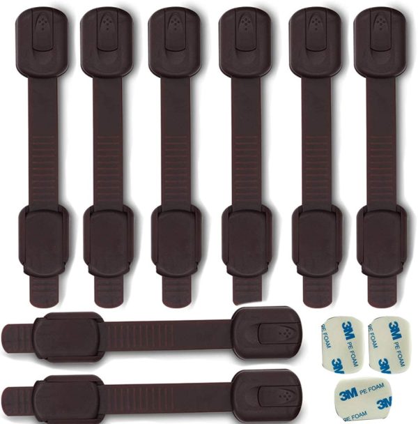 Child Safety kid safety Cabinet Lock Child Proofing Strap Locks for Baby Safety lock,Free Extra Adhesive Tape Included.No Drilling,Easy Installation.(Brown, 8 Pack) - Image 7