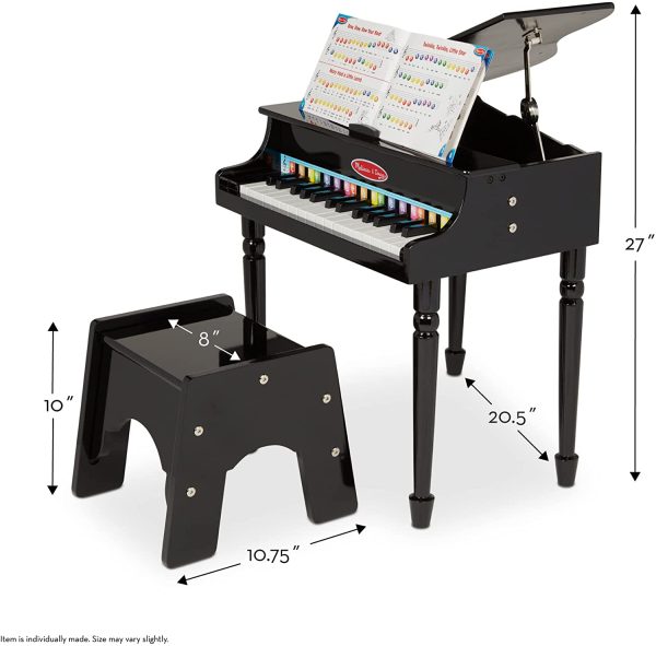 Melissa & Doug Learn-to-Play Classic Grand Piano with 30 Keys, Color-Coded Songbook, and Non-Tip Bench, H: 23.5 X W: 22.2 X D: 10 - Image 5