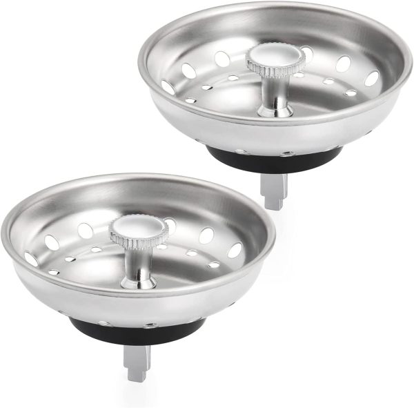 2 Pack Kitchen Sink Strainer, Replacement for Standard Kitchen Sink Drain Strainer (3.25 Inch), Chrome Plated Stainless Steel Basket Body with Rubber Stopper - Image 9