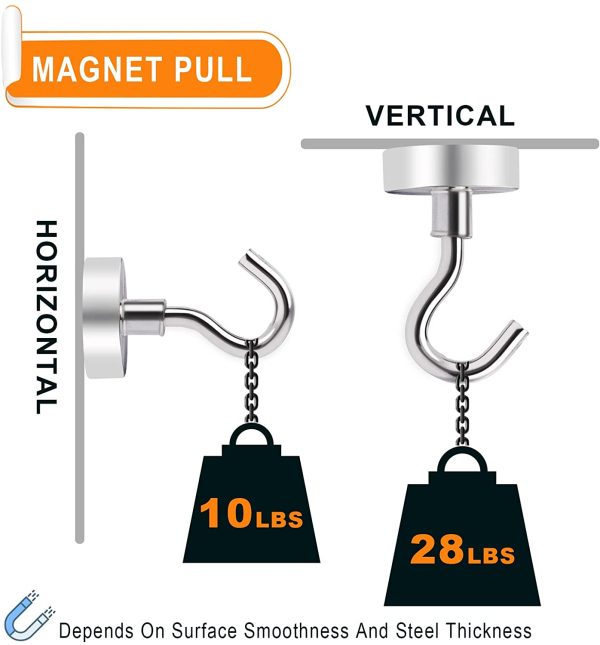 Magnetic Hooks Heavy Duty, 28Lbs Neodymium Magnets with Hooks for Refrigerator, 10Pcs Strong Cruise Hooks for Hanging, Magnetic Hanger for Grill, Toolbox, Storage - Image 3