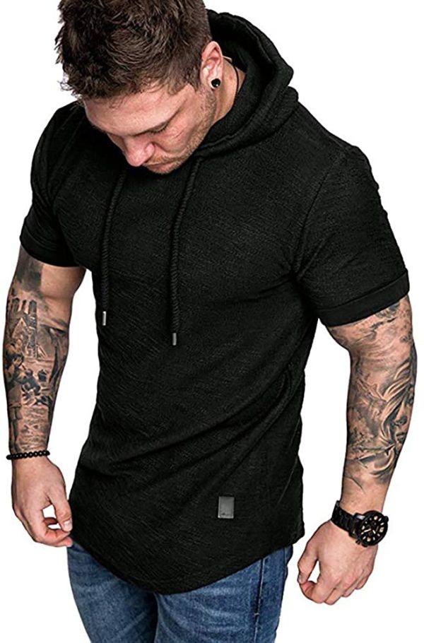 SHERUPOO Mens Gym Sweatshirt Athletic Hoodie Short Sleeve Pullover Hooded Workout Sports T-Shirt - Image 5