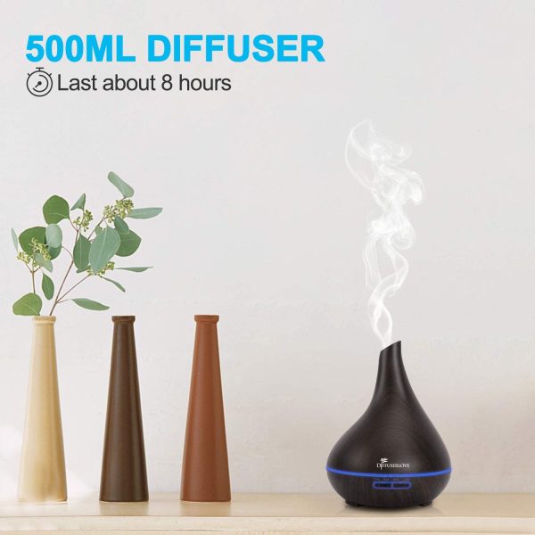 Diffuserlove 500ML Essential Oil Diffuser Ultrasonic Aromatherapy Fragrant Oil Vaporizer Humidifier with Adjustable Mist Mode, 7 color LED, 4 timers, Waterless Auto-off for Office Home Bedroom - Image 5