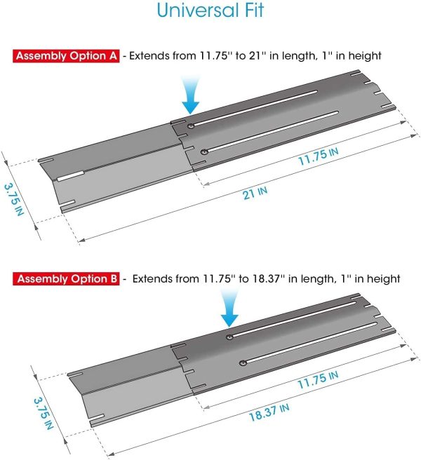 Unicook Universal Replacement Heavy Duty Adjustable Porcelain Steel Heat Plate Shield, Heat Tent, Flavorizer Bar, Burner Cover, Flame Tamer for Gas Grill, Extends from 11.75" up to 21" L, 1 Pack - Image 5