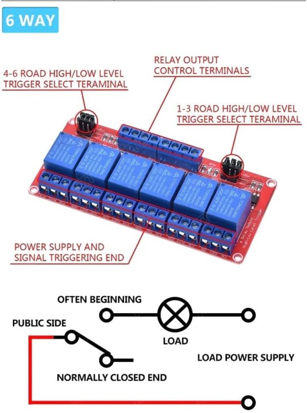 6 Channel 5V Relay Module Board Shield with Optocoupler Support High and Low Level Trigger for Arduino - Image 4