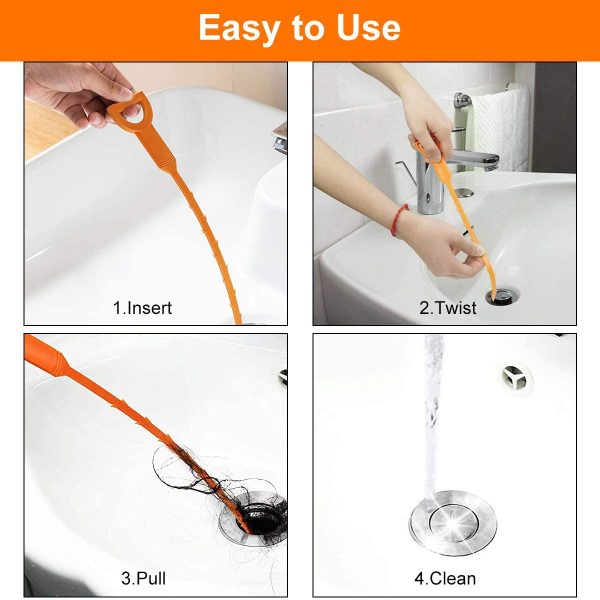 4 in 1 Snake Drain Cleaner,Drain Clog Remover,Sink Snake Hair Remover with Easy Operation,Plastics Sink Snake,Plumbing Snake with a Multifunctional Combination for Sewer/Kitchen/Showers - Image 5