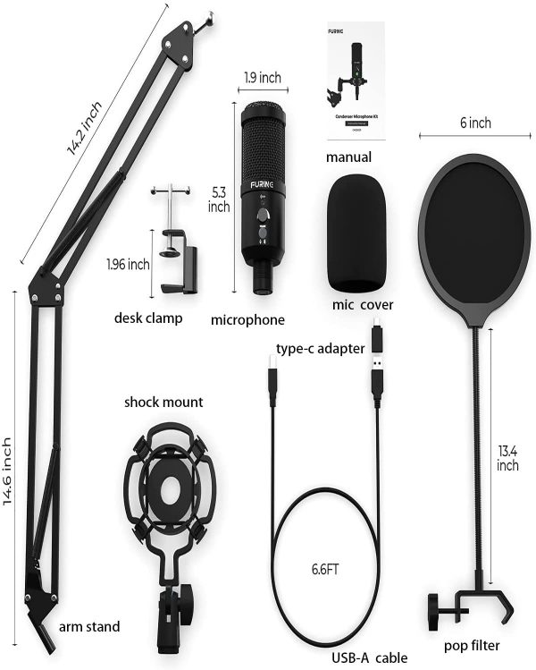 USB Microphone Kit,  192kHz/24Bit Professional Podcast Condenser Mic with Zero Latency Monitoring and Noise Reduction for Computer, Gaming, Recording, Broadcasting, Streaming, YouTube, Twitch, ASMR-CM2001 - Image 5