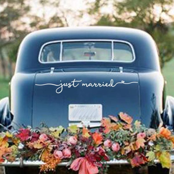 Just Married Vinyl Decal Wedding Decor Wedding Car Sign 28x4 inch - Image 3