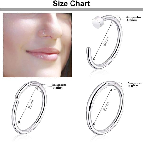 ONESING 36-40 Pcs Nose Rings for Women Nose Studs Nose Rings Hoop 20G Piercings Jewelry Screw Stainless Steel for Women Men - Image 4