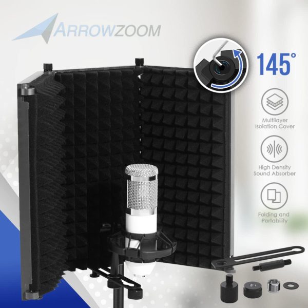 Arrowzoom 3 Fold PRO Microphone Isolation Vocal Shield Portable High Density Acoustic Foam Box Podcast Sound Booth Reduce Noise -25dB Vlog Audio Equipment Reflection Pop Filter AZ1245 - Image 2