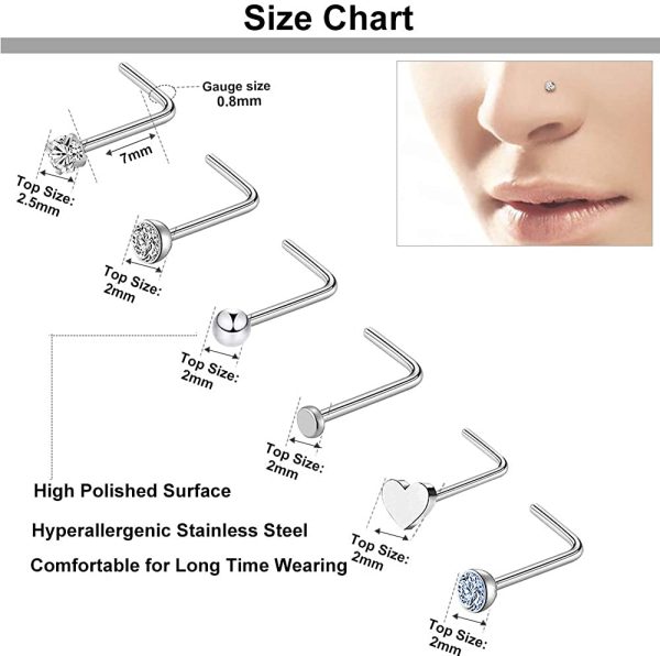 ONESING 36-40 Pcs Nose Rings for Women Nose Studs Nose Rings Hoop 20G Piercings Jewelry Screw Stainless Steel for Women Men - Image 2