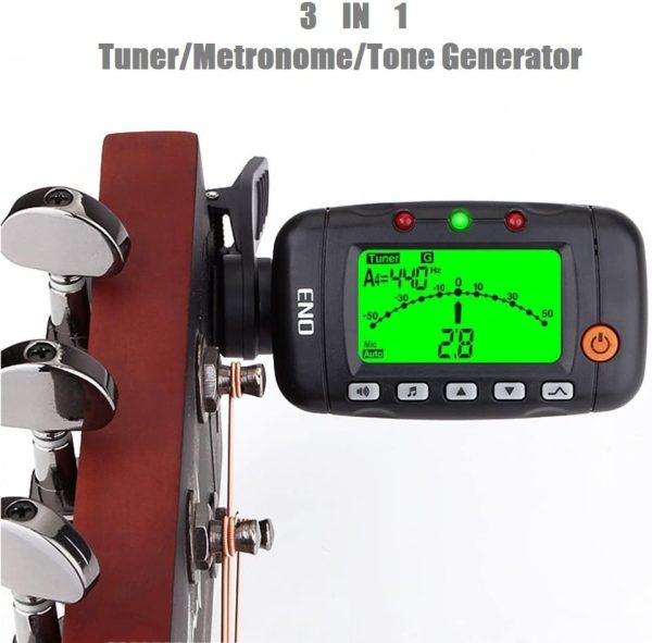 Portable Clip on Violin Tuner and Metronome, Acoustic Guitar Tuner 3 in 1, Metronome, Tone Generator for Guitar, Ukulele, Bass, Violin (Black) - Image 2