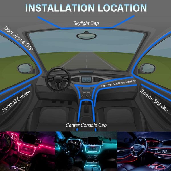 Car LED Interior Strip Light, 16 Million Colors 5 in 1 with 236 inches Fiber Optic, Multicolor RGB Sound Active automobile atmosphere Ambient Lighting Kit - Wireless Bluetooth APP Control - Image 2