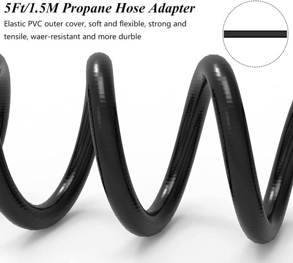 5Ft Propane Hose Adapter, Black Propane Tank Hose with Metal Connector for 1lb to 20lb Gas Tanks, Use for Outdoor Cooking, Portable Grill, Heater, Tabletop Stove, Griddle, and Camp Stove