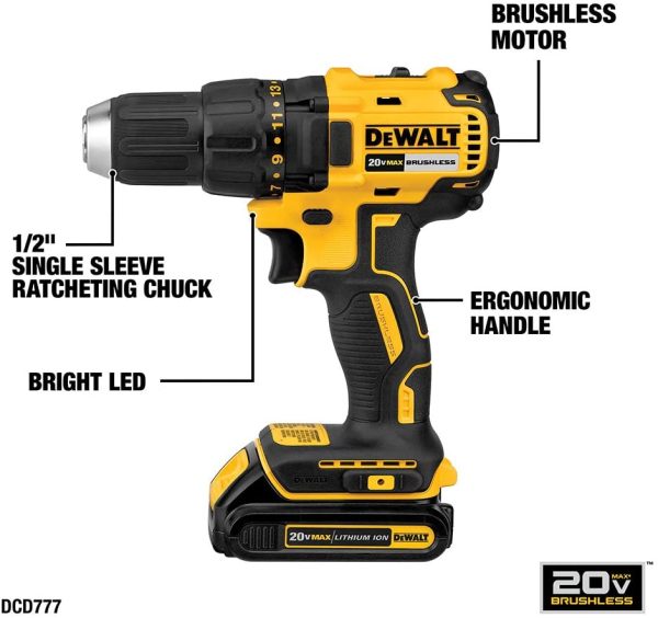 Dewalt Brushless DEWALT DCD777C2 20V Max Lithium-Ion Compact Drill Driver - Image 3