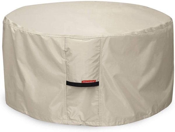 Porch Shield Fire Pit Cover - Waterproof 600D Heavy Duty Round Patio Fire Bowl Cover Beige - 28 inch - Image 4