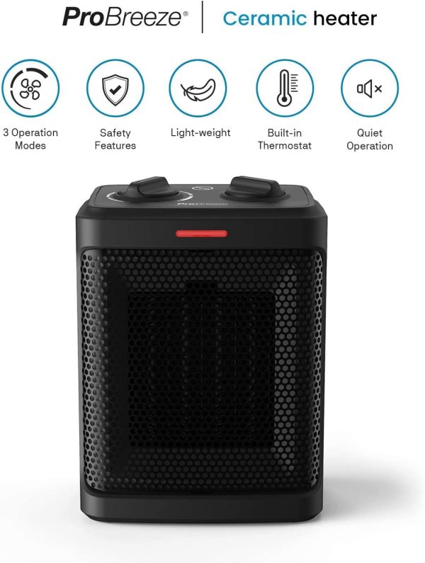 Space Heater ??1000W Electric Heater with 3 Operating Modes and Adjustable Thermostat - Room Heater for Bedroom, Home, Office and Under Desk - Black - Image 3