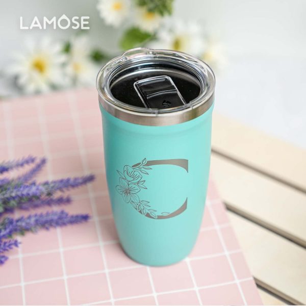 Custom Monogram Engraved Insulated Coffee Tumbler, Personalized Initial Letter Thermos Travel Mug, Laser Etched Stainless-Steel Gift LAMOSE Peyto 16oz (Midnight) - Image 2