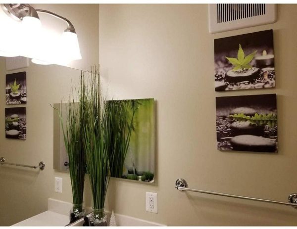 SUMGAR Black and White Wall Art Paintings on Canvas for Bathroom Zen Stone and Green Leaf Pictures - Image 2