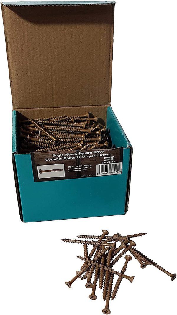 #8 x 2 1/2" Deck Screws | Square Drive | Bugle Head | Brown Ruspert | 500pcs Box - Image 2