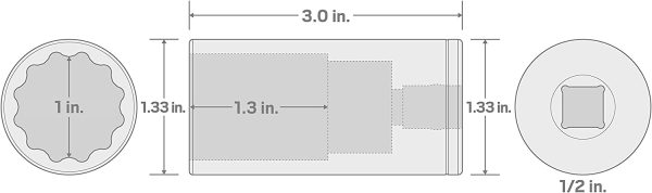 1/2" Drive x 1" Deep 12 Pt. Socket | SHD23225 - Image 2