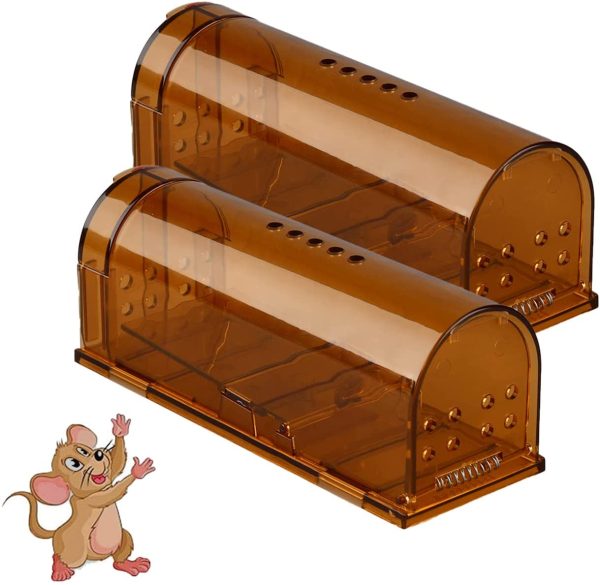 2 Pack Humane Mouse Trap, Reusable Live Mice Trap for Indoor Outdoor Use, Mouse Traps Easy to Set and Clean, Catch and Release Cage for Small Rodent, Pets Safety (Small) - Image 2