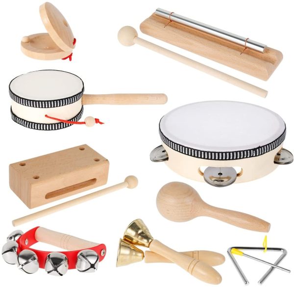 9 pcs Musical Instruments Set,Wooden Percussion Instruments Toy Set,Educational Music Toys Percussion Kit for Kids Boys Girls - Image 5