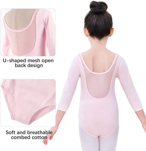 Soudittur Girls Leotard Ballet Dance Team Basic 3/4 Long Sleeve Mesh Back Cotton Bodysuit Dancewear for Teens - Image 6