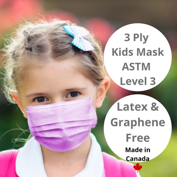 Kids Disposable Face Masks | ASTM Level 3 | Maximum Protection | Latex and Graphene Free | Made in Canada | Breathable & Comfortable Mask | Pack of 50 (Blue) - Image 2